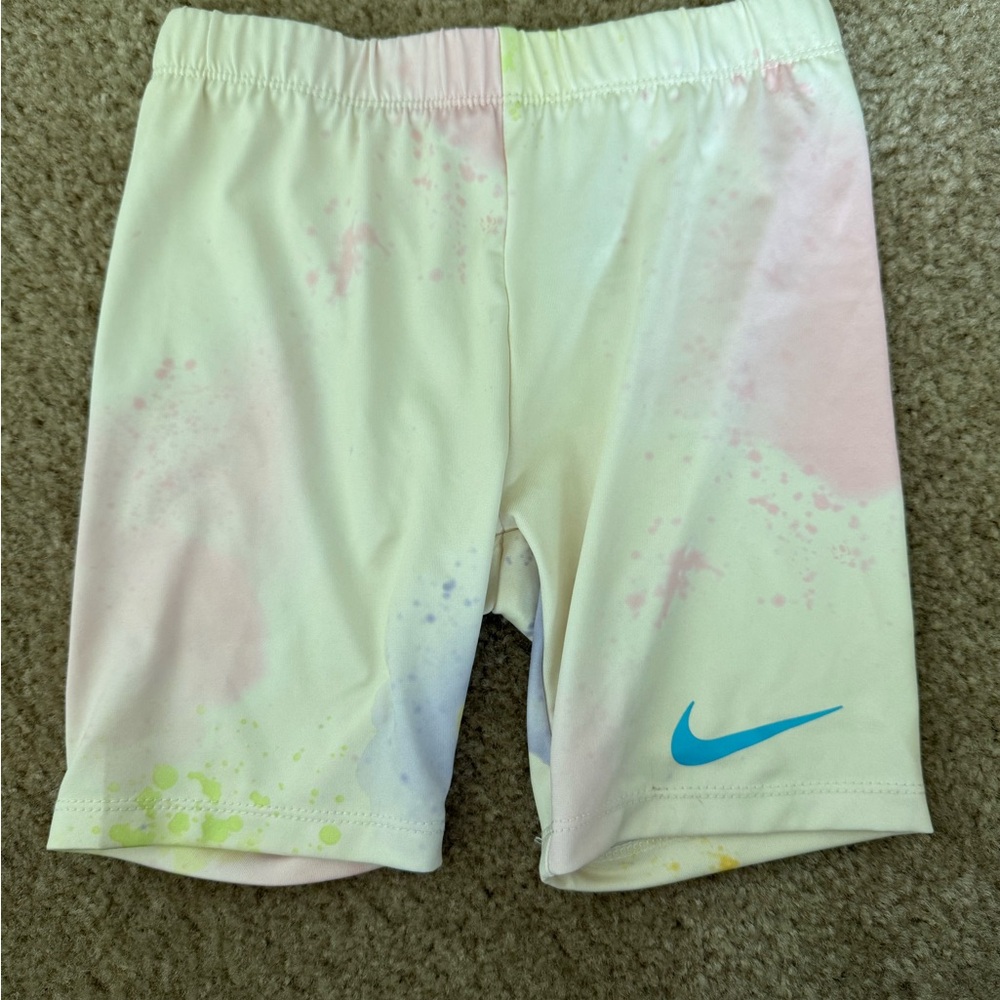 Nike Girls Pastel Bike Shorts with Blue Logo